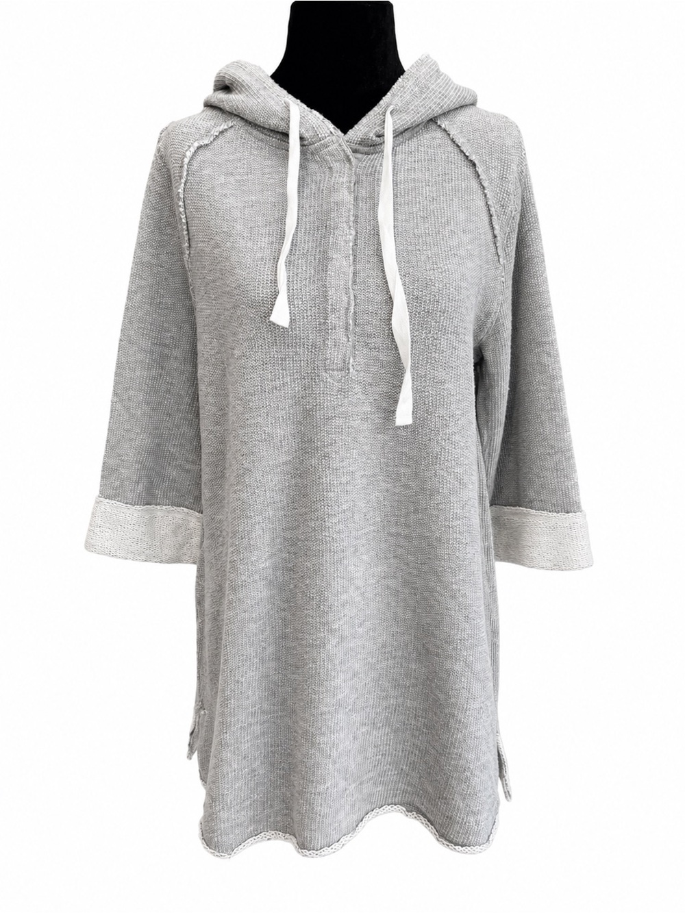 Soft Surroundings Gray Textured Knit Hooded Tunic Top Size M